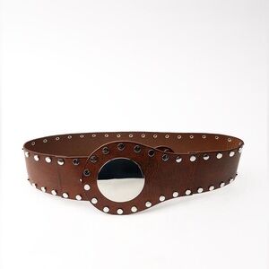 NWOT. Zara Brown Leather Studded Sash Belt. Size 32"/85cm.